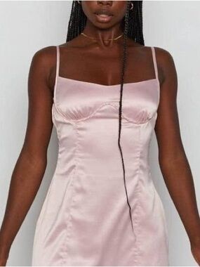 Blush Pink Beginning Boutique Satin Slip Babydoll Dress
